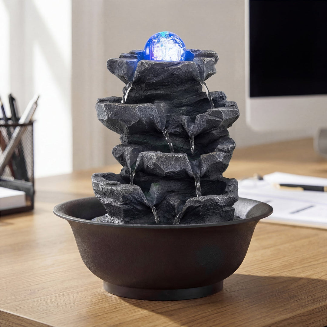 Tabletop Water Fountain with Rolling Crystal Ball and Color-Changing LED Light