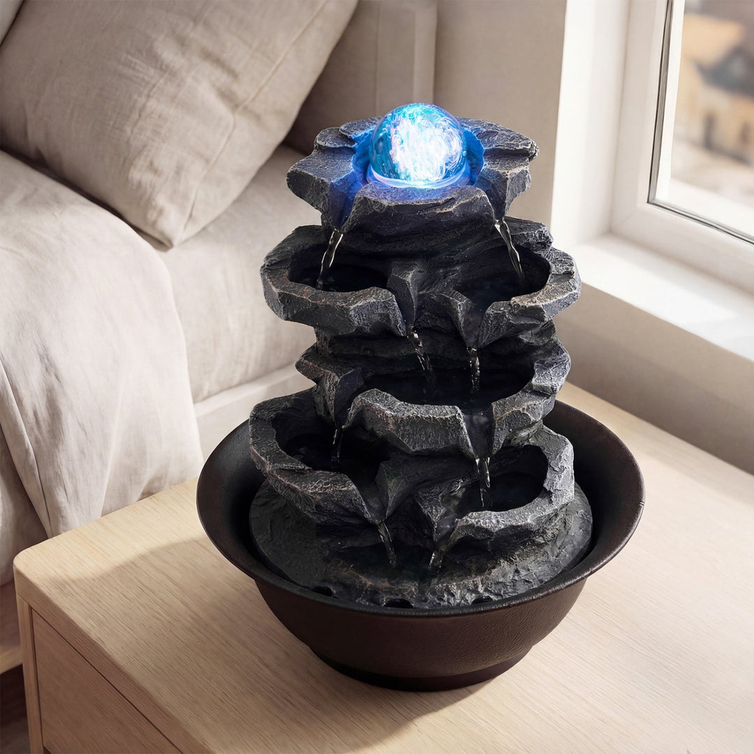 Tabletop Water Fountain with Rolling Crystal Ball and Color-Changing LED Light