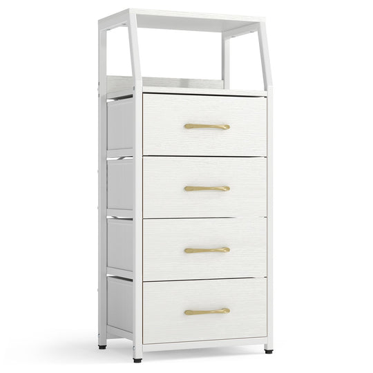 Tall Dresser with 4 Fabric Drawers and Metal Frame for Bedroom