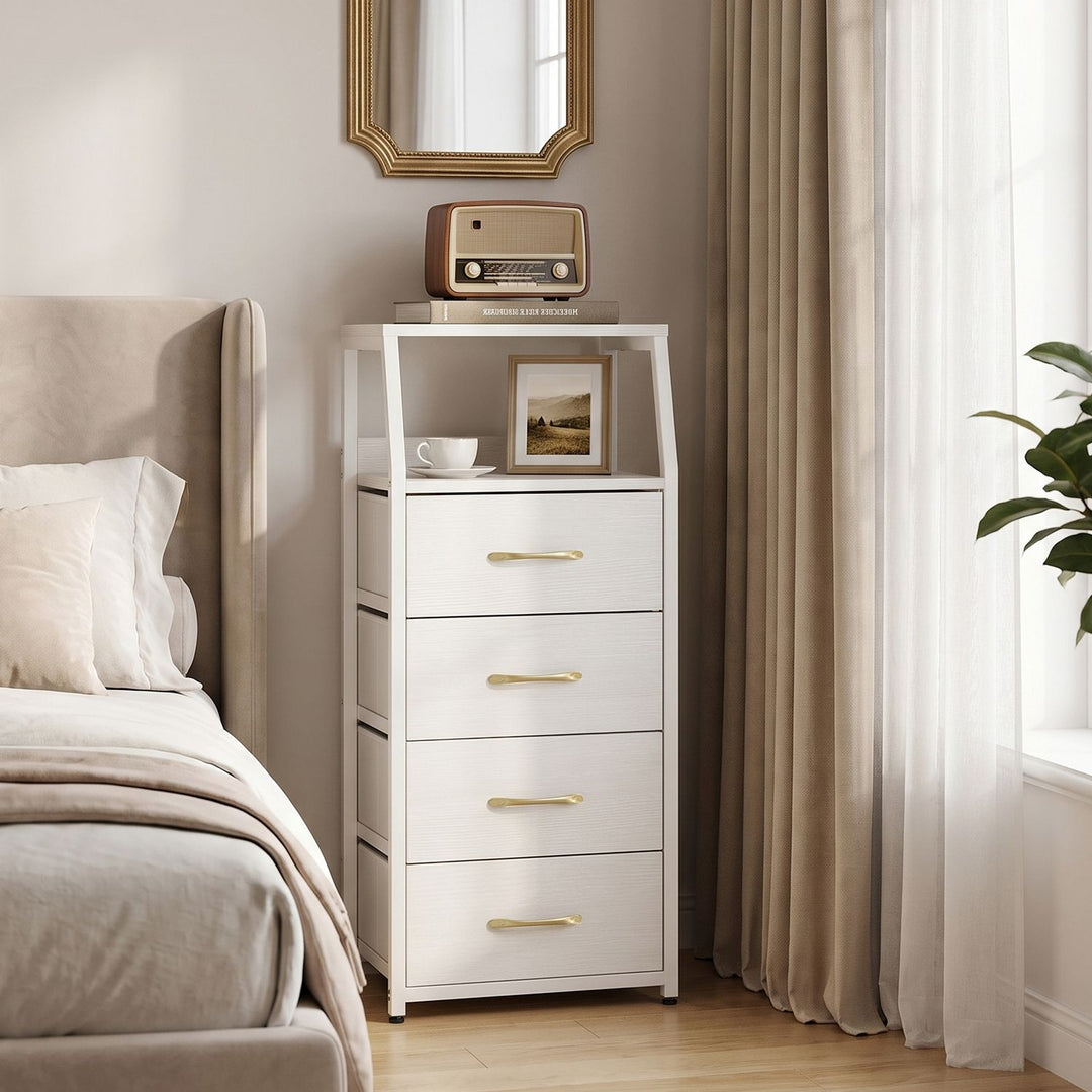 Tall Dresser with 4 Fabric Drawers and Metal Frame for Bedroom
