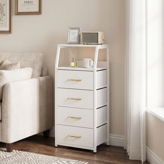 Tall Dresser with 4 Fabric Drawers and Metal Frame for Bedroom