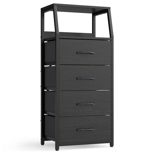 Tall Dresser with 4 Fabric Drawers and Metal Frame for Bedroom