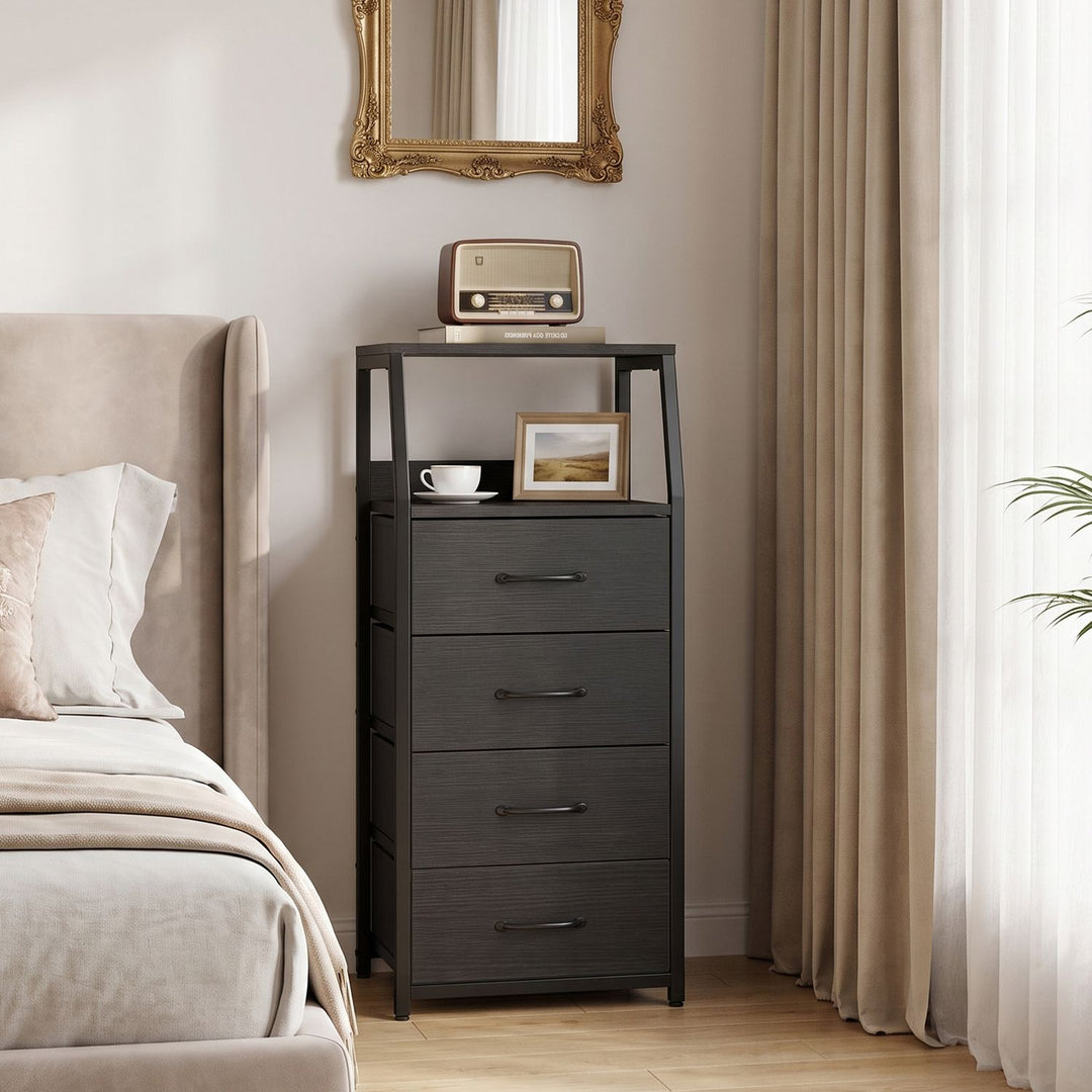 Tall Dresser with 4 Fabric Drawers and Metal Frame for Bedroom