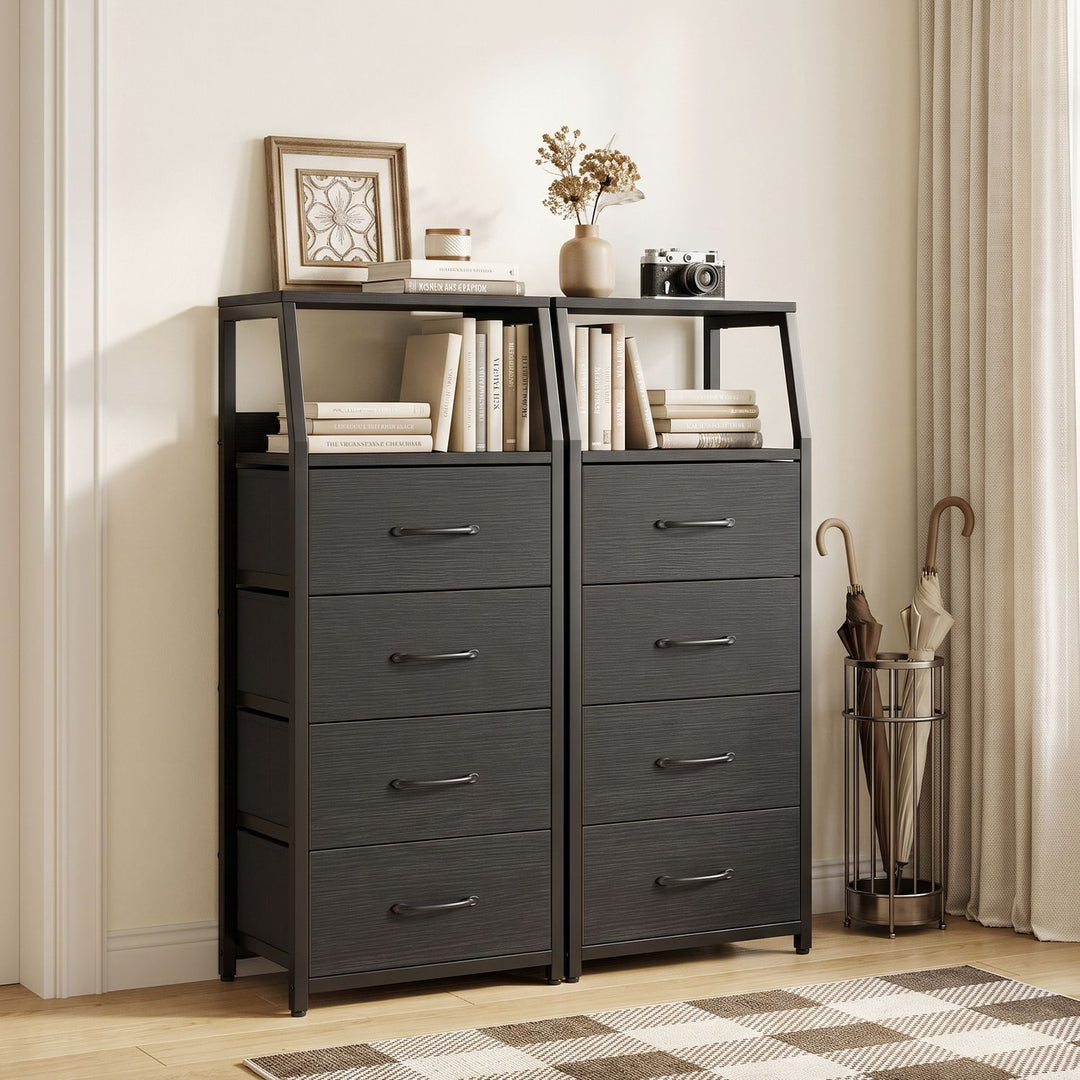 Tall Dresser with 4 Fabric Drawers and Metal Frame for Bedroom