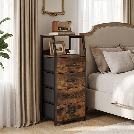 Tall Dresser with 4 Fabric Drawers and Metal Frame for Bedroom