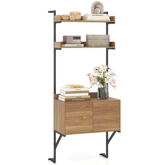 Tall Ladder Shelf with Storage Cabinet Narrow Wall Mounted Ladder Bookcase