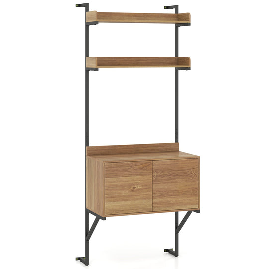Tall Ladder Shelf with Storage Cabinet Narrow Wall Mounted Ladder Bookcase