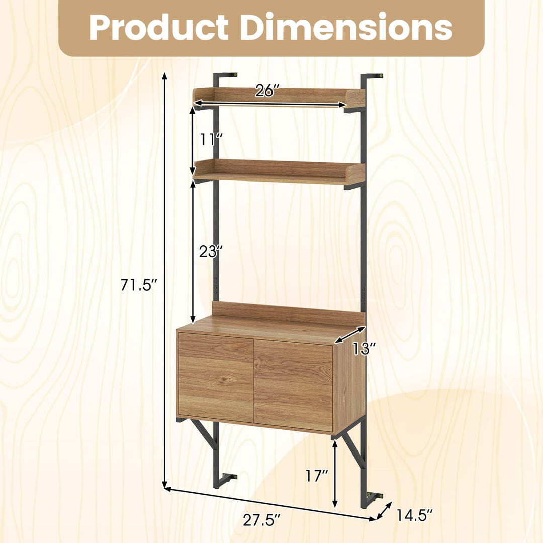 Tall Ladder Shelf with Storage Cabinet Narrow Wall Mounted Ladder Bookcase