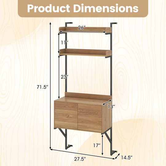 Tall Ladder Shelf with Storage Cabinet Narrow Wall Mounted Ladder Bookcase
