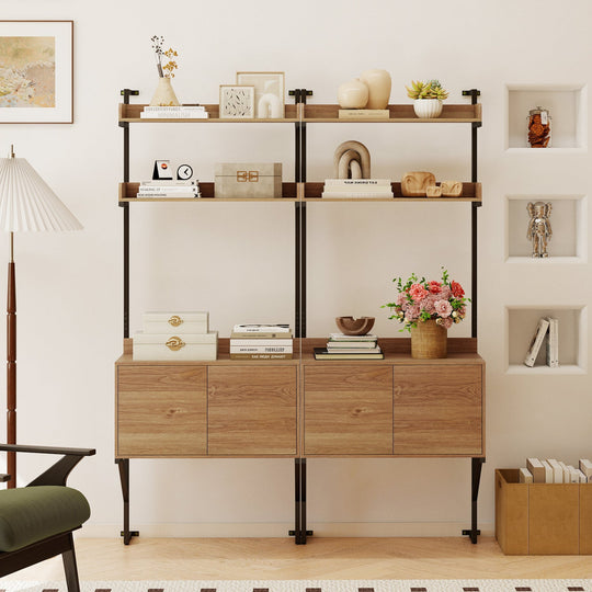 Tall Ladder Shelf with Storage Cabinet Narrow Wall Mounted Ladder Bookcase