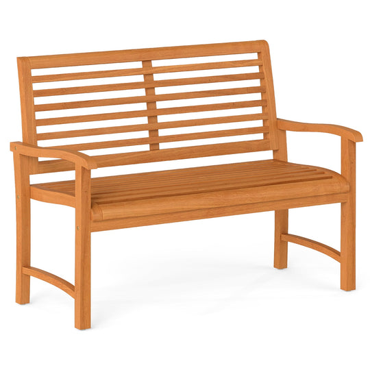Teak Wood Outdoor Garden Bench with Slatted Backrest and Seat