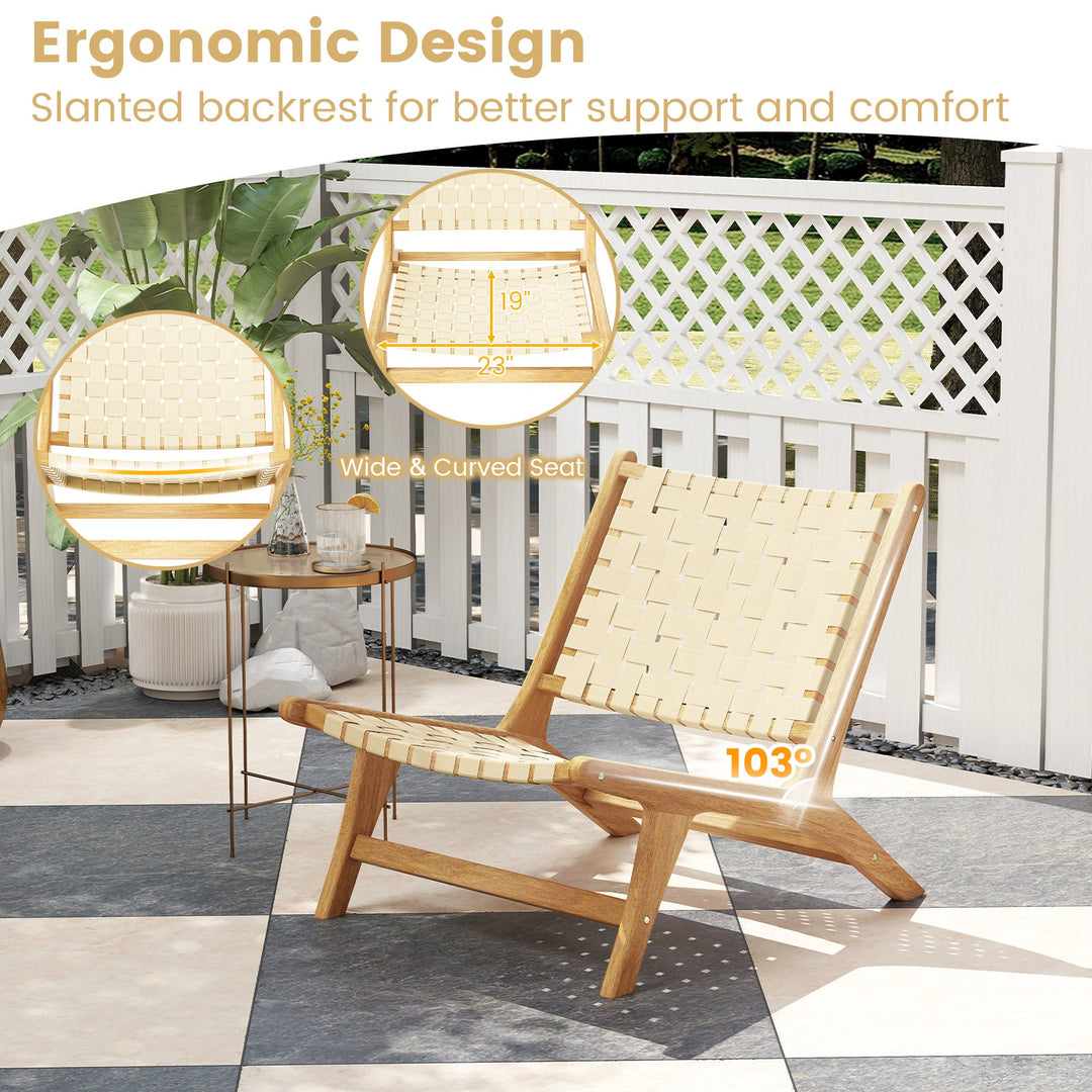 Teak Wood Patio Chair Armless with Webbing Seat and Backrest-Natural