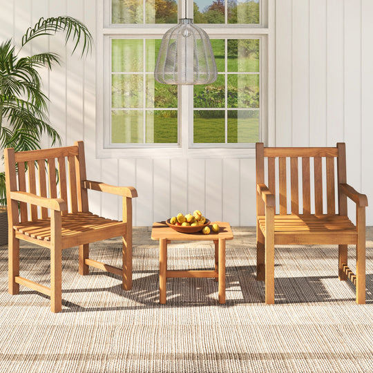 Teak Wood Patio Dining Chair with Slatted Seat Backrest and Solid Legs