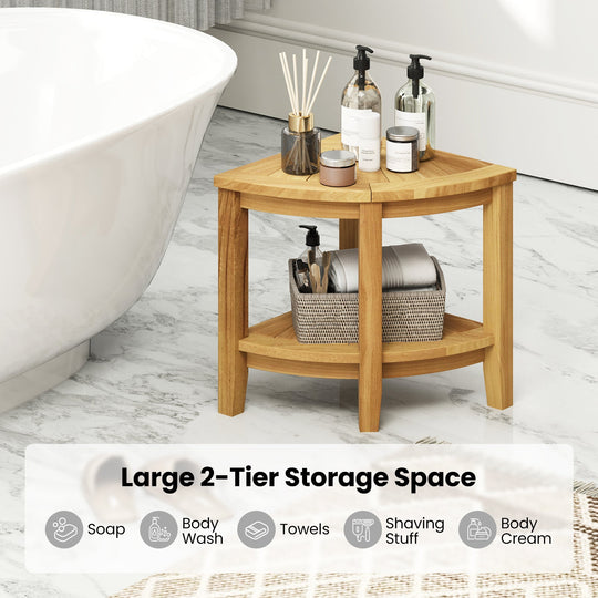 Teak Wood Shower Bench with Storage Shelf for Inside Shower to Sit on
