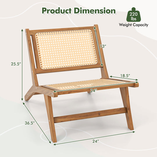 Teak Wooden Chair with Handwoven Rattan Seat and Backrest