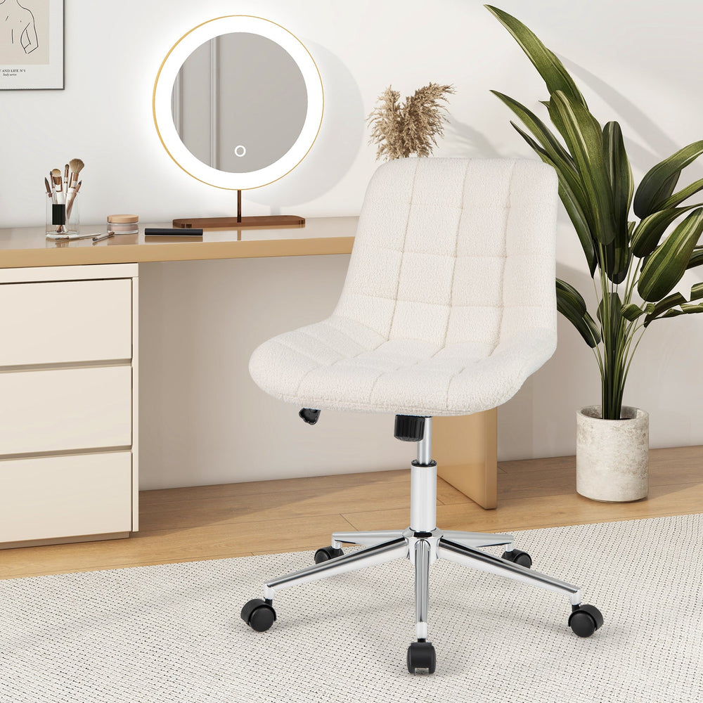 Teddy Fleece Armless Office Chair Makeup Vanity Chair-White