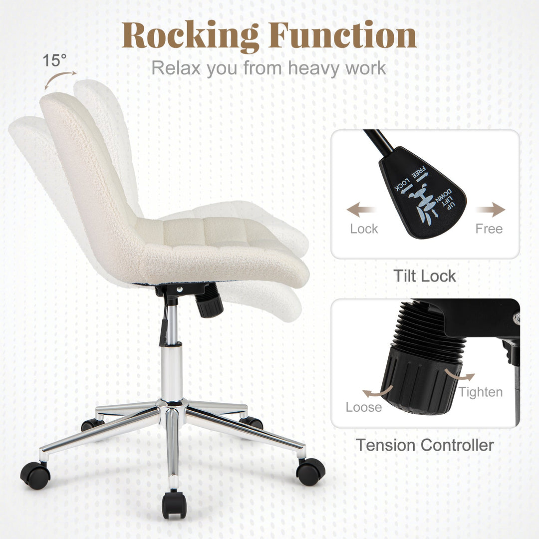 Teddy Fleece Armless Office Chair Makeup Vanity Chair-White