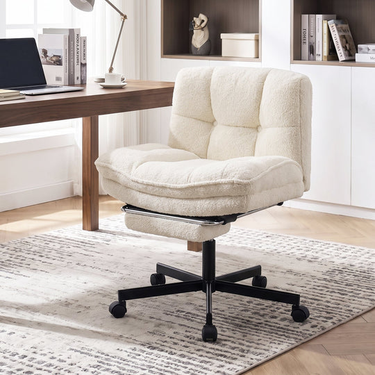 Teddy Plush Office Chair with Footrest and Adjustable Height