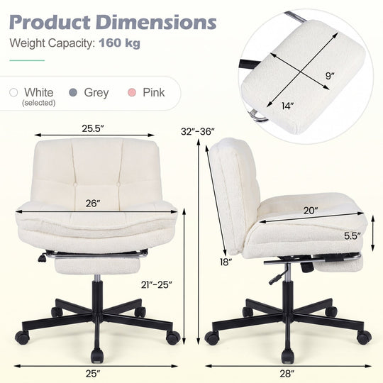 Teddy Plush Office Chair with Footrest and Adjustable Height