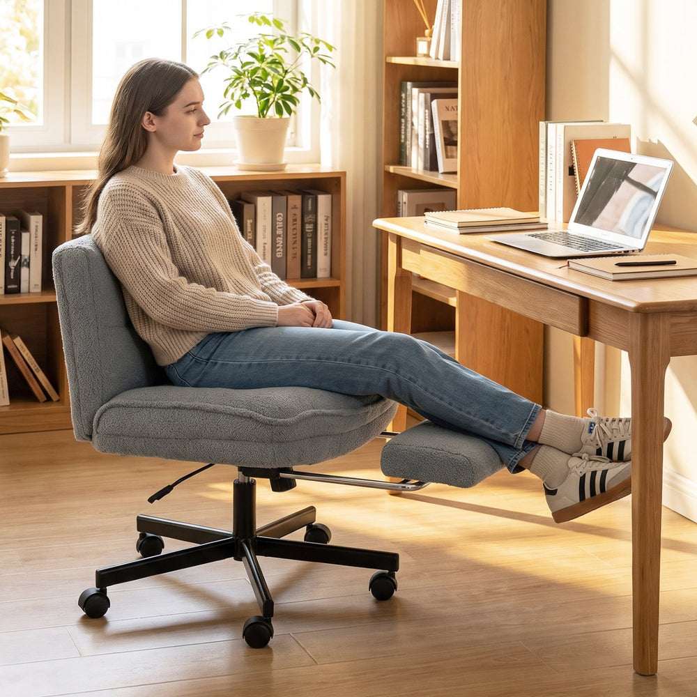 Teddy Plush Office Chair with Footrest and Adjustable Height