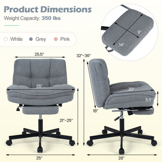 Teddy Plush Office Chair with Footrest and Adjustable Height