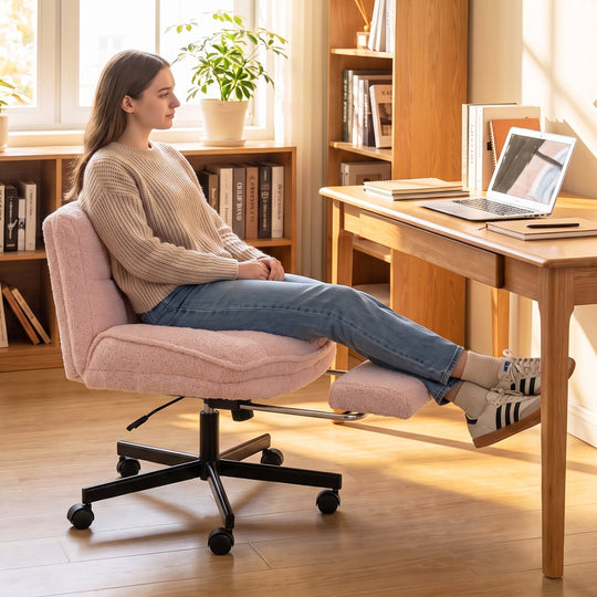 Teddy Plush Office Chair with Footrest and Adjustable Height