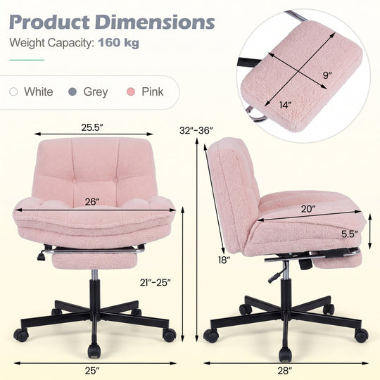 Teddy Plush Office Chair with Footrest and Adjustable Height