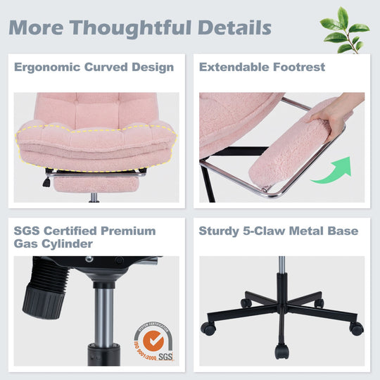 Teddy Plush Office Chair with Footrest and Adjustable Height