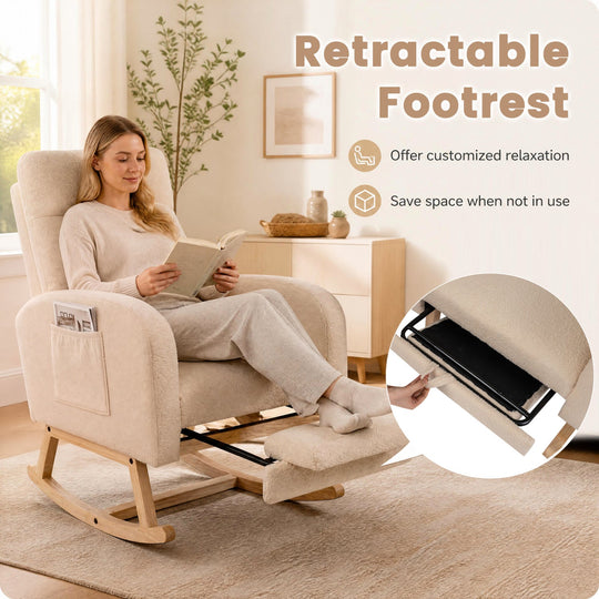 Teddy Upholstered Rocking Chair with Retractable Footrest