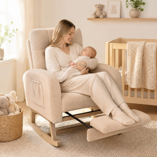 Teddy Upholstered Rocking Chair with Retractable Footrest