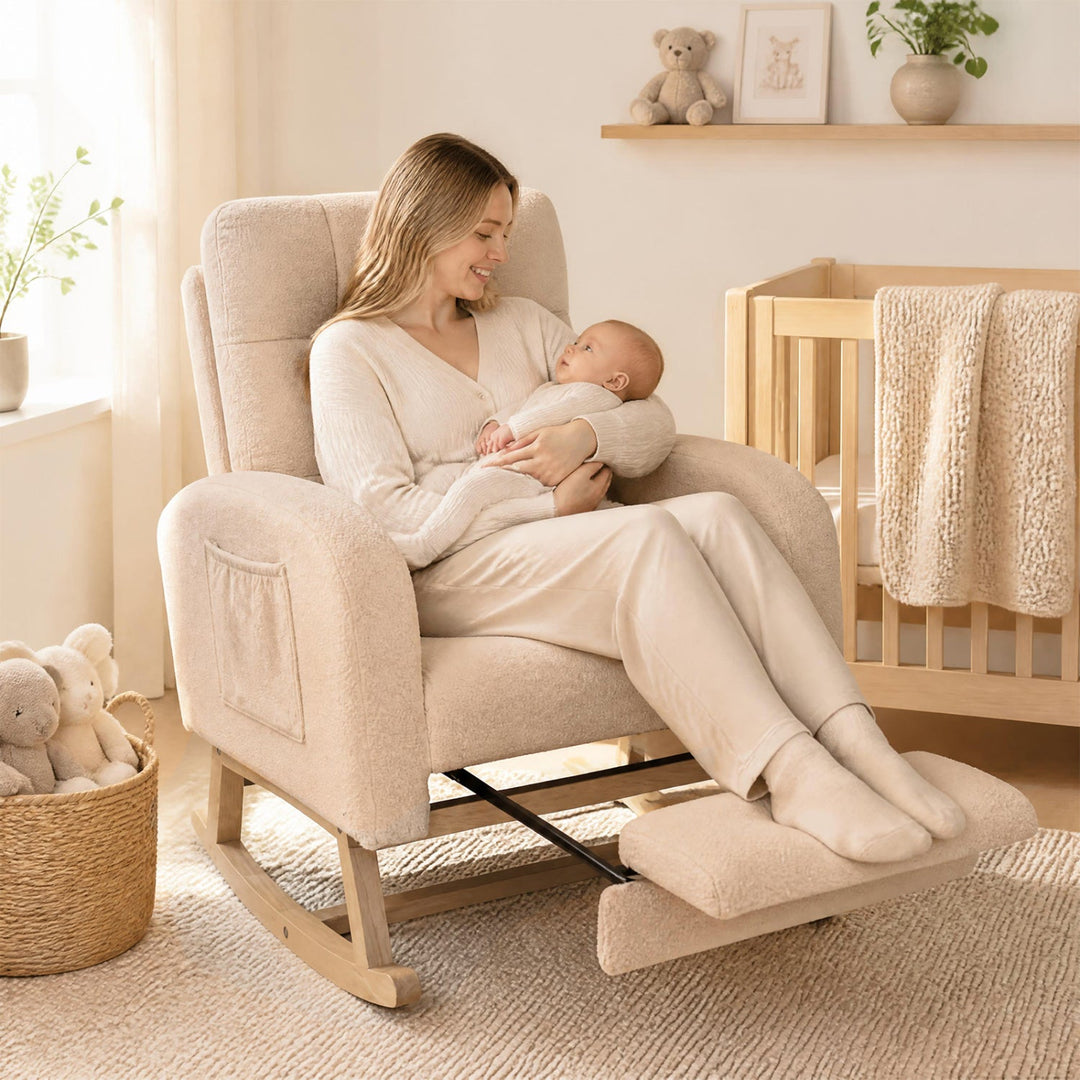 Teddy Upholstered Rocking Chair with Retractable Footrest