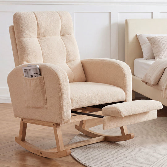 Teddy Upholstered Rocking Chair with Retractable Footrest