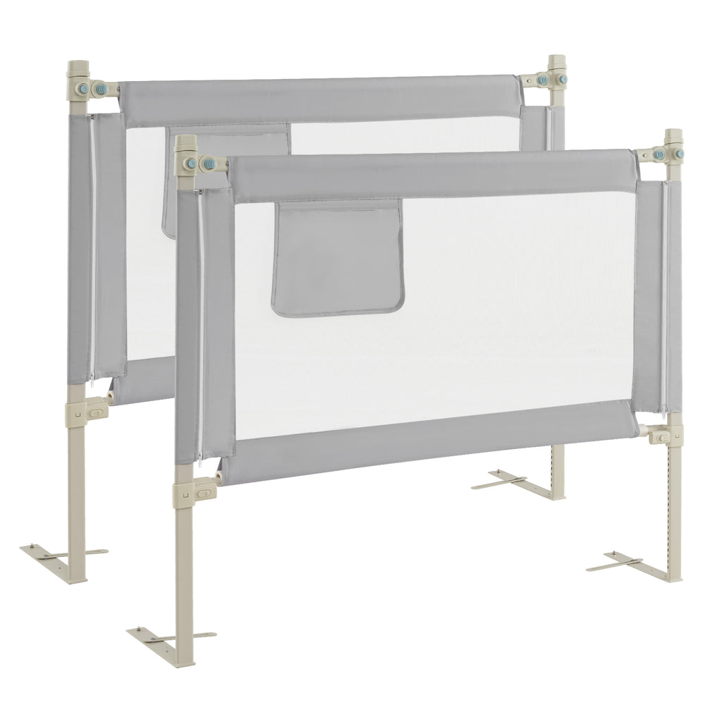 Toddler Bedrail with Side Pocket and 24 Adjustable Heights-Gray