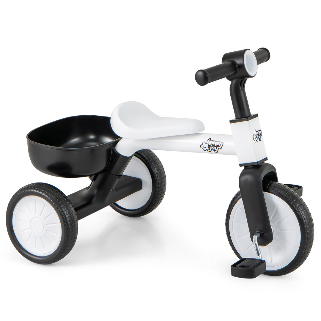 Toddler Convertible Trike with 86° Limited Steering Angle and Carbon Steel Frame-White