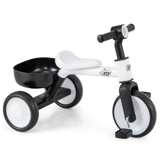Toddler Convertible Trike with 86° Limited Steering Angle and Carbon Steel Frame-White