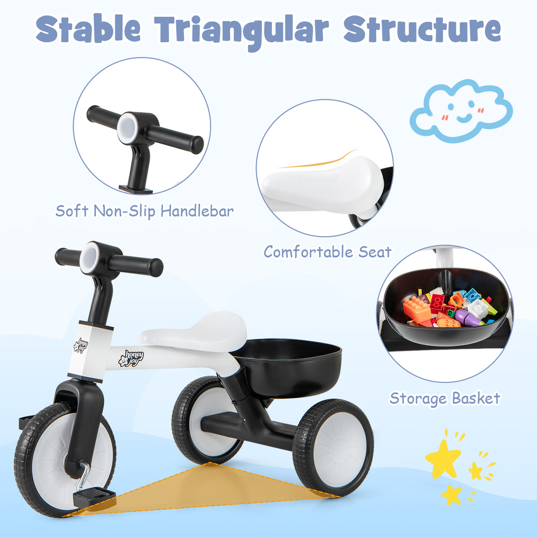 Toddler Convertible Trike with 86° Limited Steering Angle and Carbon Steel Frame-White