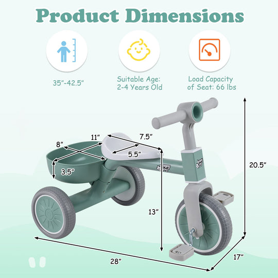 Convertible Toddler Trike with 86° Limited Steering Angle