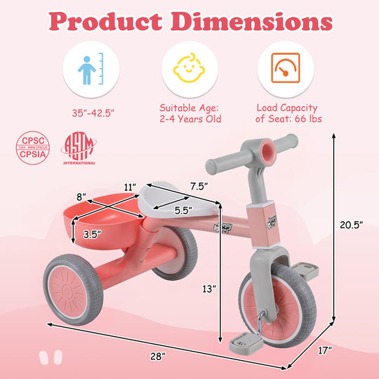 Convertible Toddler Trike with 86° Limited Steering Angle