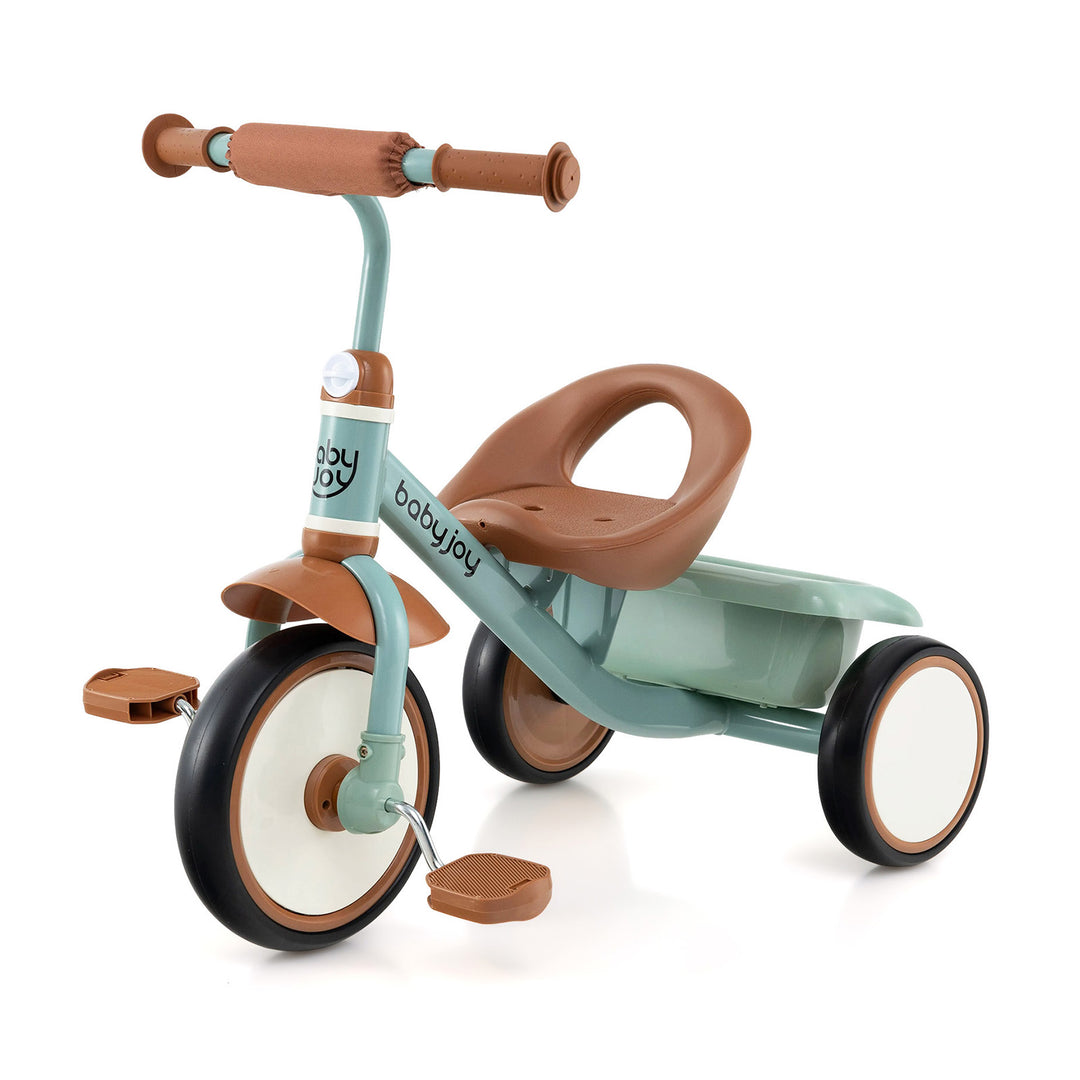 Toddler Tricycle Kids Trike with Adjustable Seat and Basket Aged 3-5 Years Old-Green