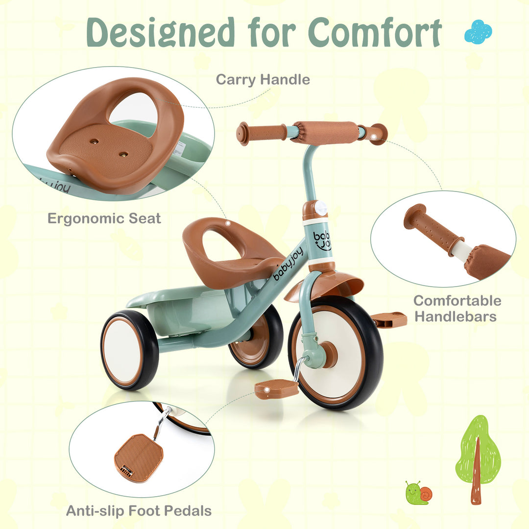 Toddler Tricycle Kids Trike with Adjustable Seat and Basket Aged 3-5 Years Old-Green