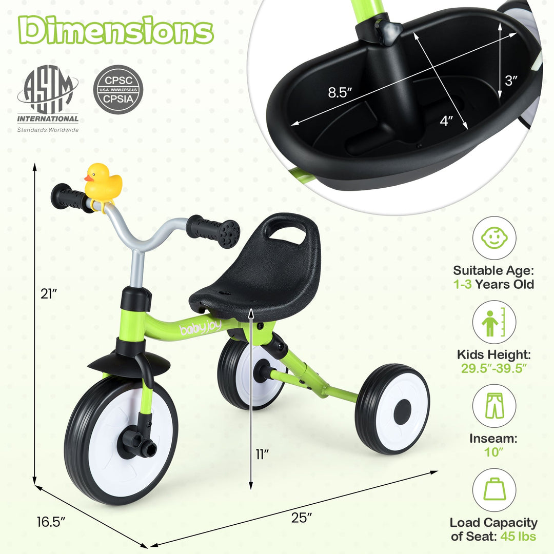 Toddler Tricycle with 3-Position Seat and Storage Basket for Kids