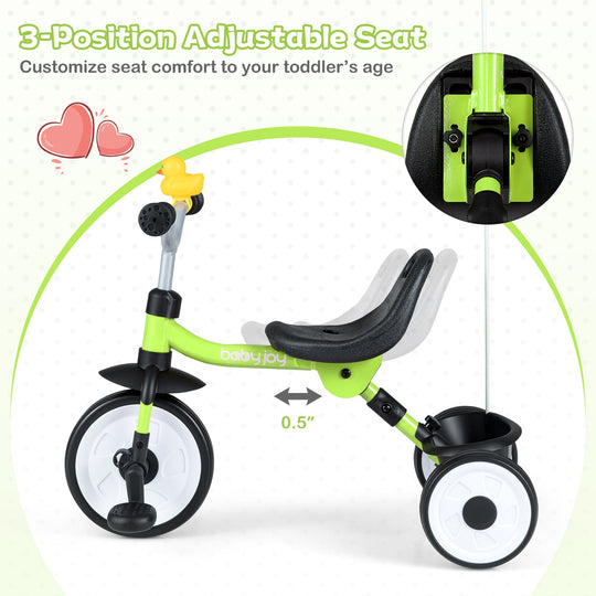 Toddler Tricycle with 3-Position Seat and Storage Basket for Kids