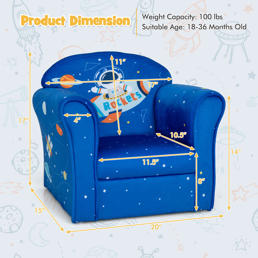 Toddler Upholstered Armchair with Solid Wooden Frame and High-density Sponge Filling-Blue
