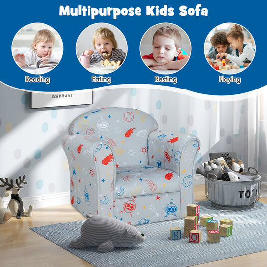 Toddler Upholstered Armchair with Solid Wooden Frame and High-density Sponge Filling-Gray