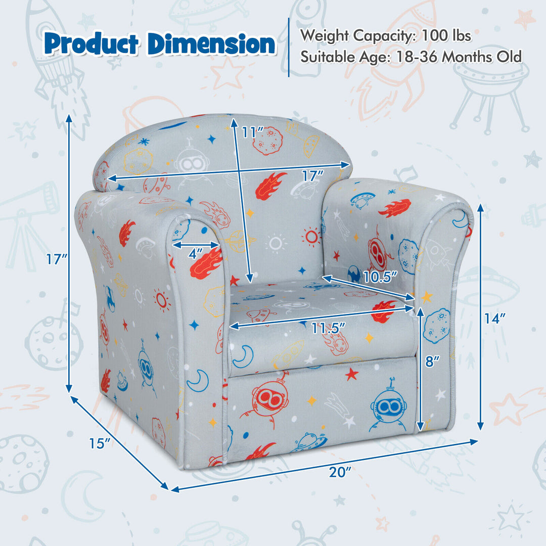 Toddler Upholstered Armchair with Solid Wooden Frame and High-density Sponge Filling-Gray