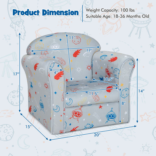 Toddler Upholstered Armchair with Solid Wooden Frame and High-density Sponge Filling-Gray