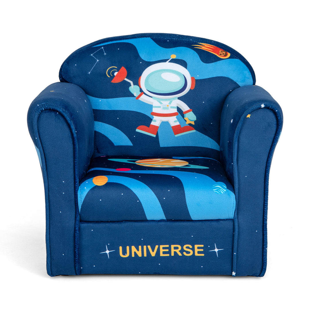 Toddler Upholstered Armchair with Solid Wooden Frame and High-density Sponge Filling-Multicolor