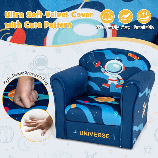 Toddler Upholstered Armchair with Solid Wooden Frame and High-density Sponge Filling-Multicolor