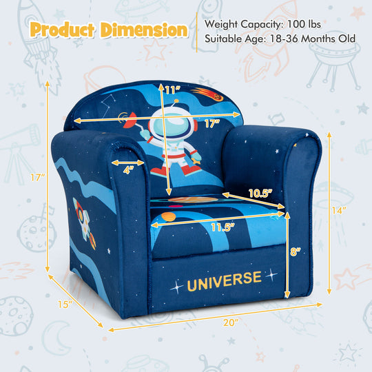 Toddler Upholstered Armchair with Solid Wooden Frame and High-density Sponge Filling-Multicolor