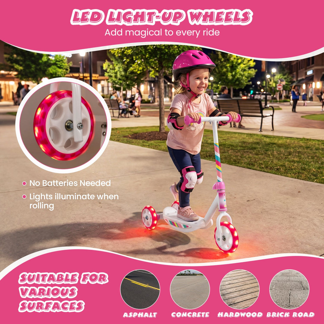 Toddlers Kick Scooter with LED Light-Up Wheels and Wide Anti-Slip Deck for Boys and Girls